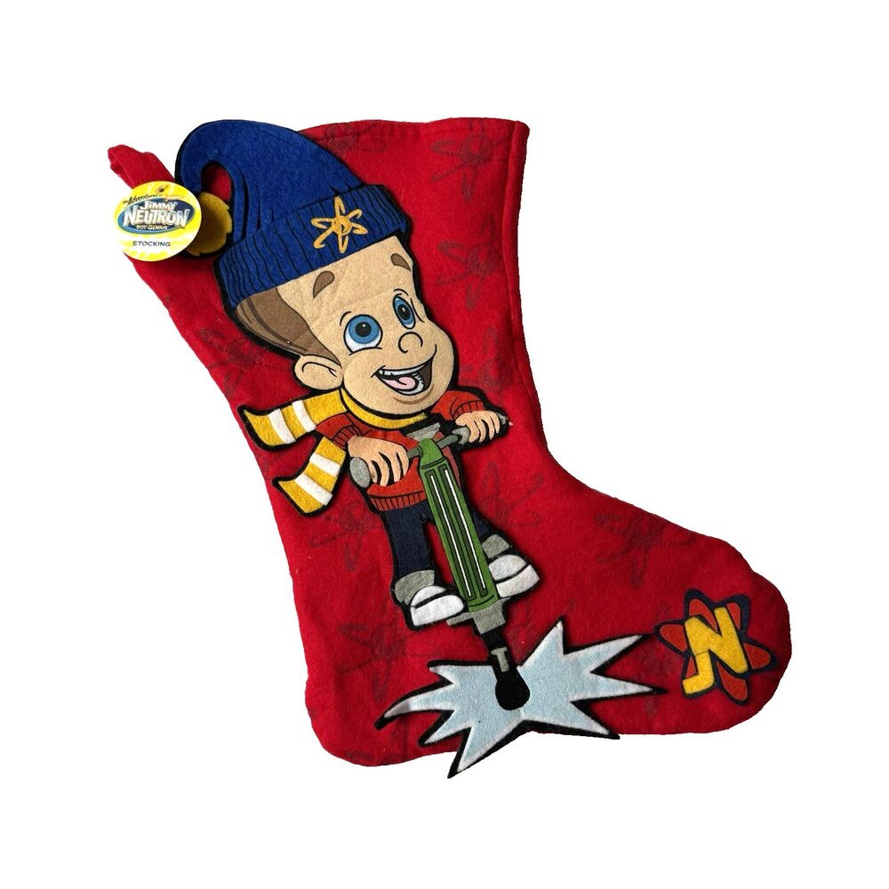Vintage Y2K Nickelodeon Jimmy Neutron Christmas Stocking Red Felt  NWT